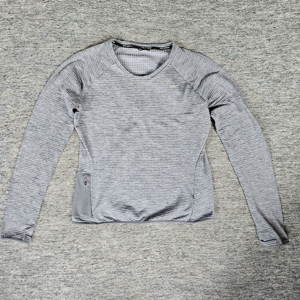Nike Waffle Thermal Running Top Women's M Dri Fit Tech Fleece Gray 918014-065